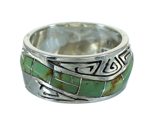Southwestern Turquoise Authentic Sterling Silver Water Wave Ring Size 5-1/4 QX85806